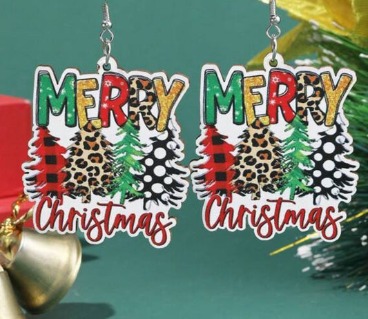 Merry Christmas Wooden Earrings