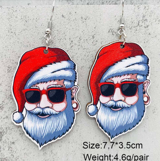 Santa with Sunglasses Wooden Earrings