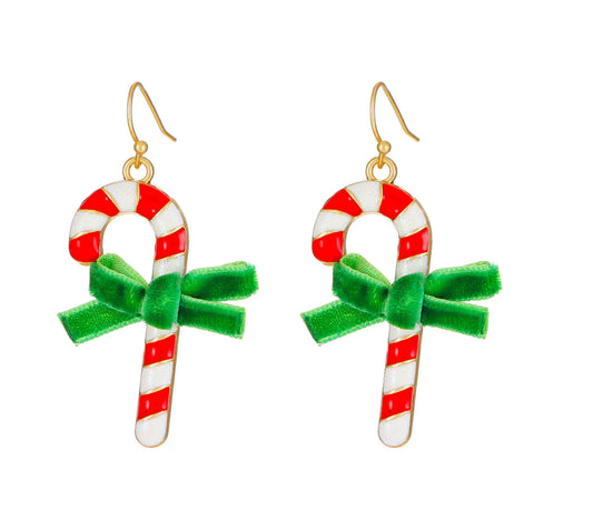 Candy Cane Green Bow Earrings
