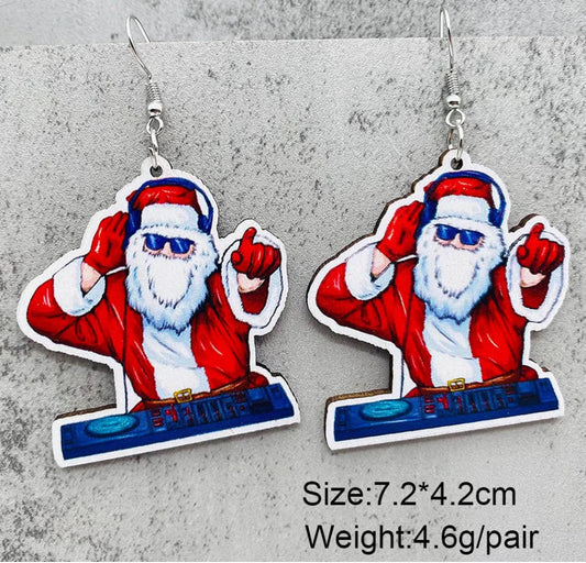Santa DJ Wooden Earrings
