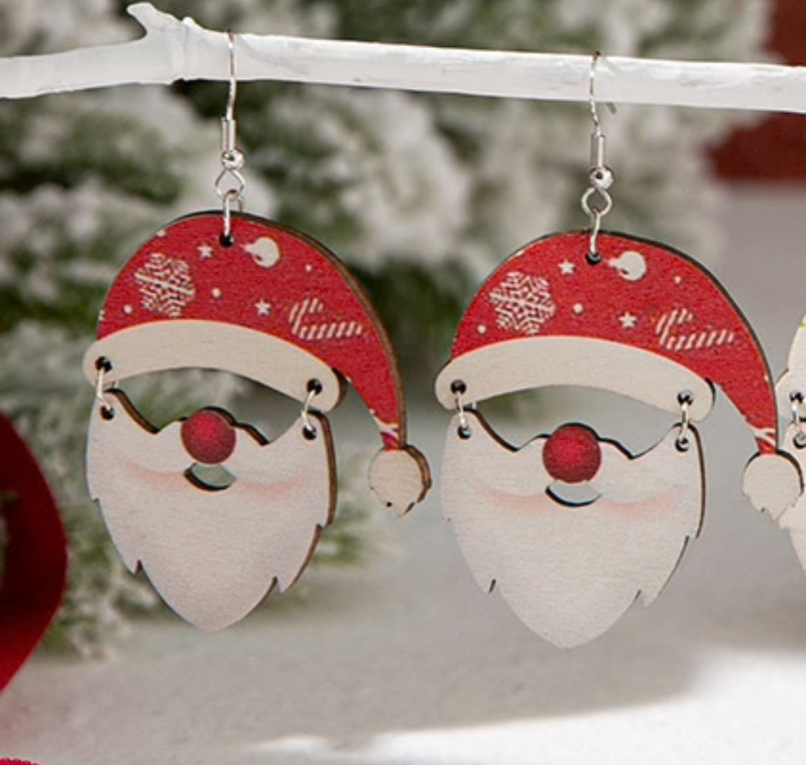 Wooden Santa with Dangle Beard Earrings