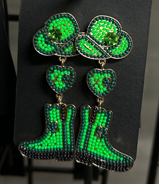 Green Boots and Hat Earrings