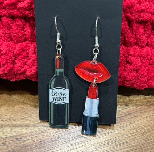 Love Wine and lipstick Earrings
