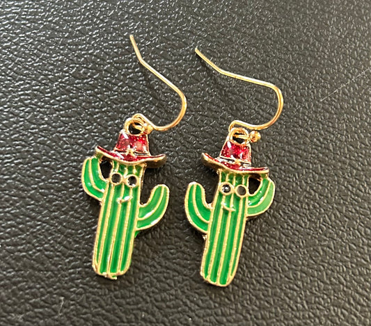 Cactus with Cowboy Hat Earrings