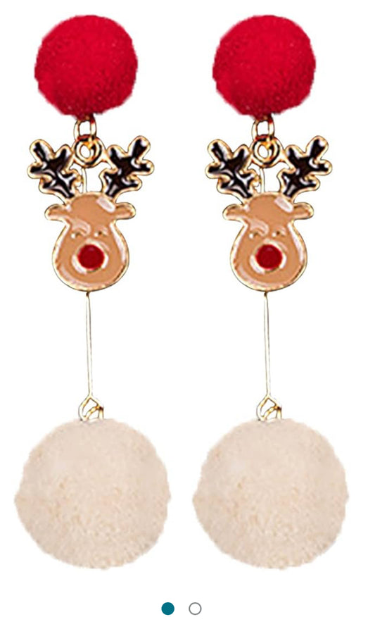 Rudolph Pom Pom Dangle Earrings