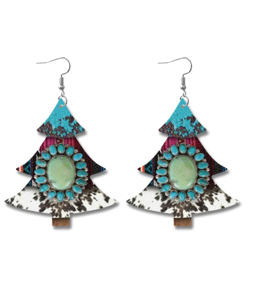 Flat Leather Christmas Trees Earrings