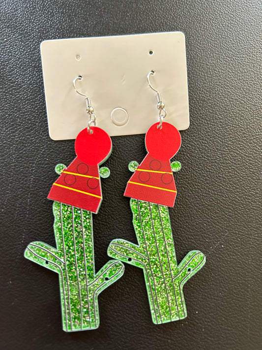 Cactus with Santa Hat Earrings