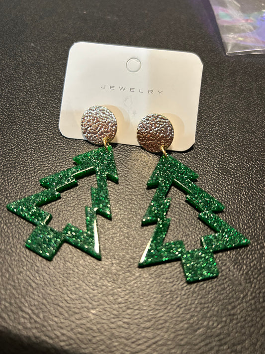Sparkle Christmas Tree Cutout Earrings
