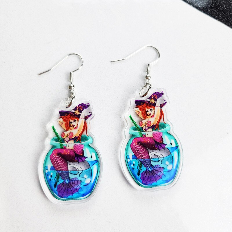 Witch Mermaid Pin-Up Earrings
