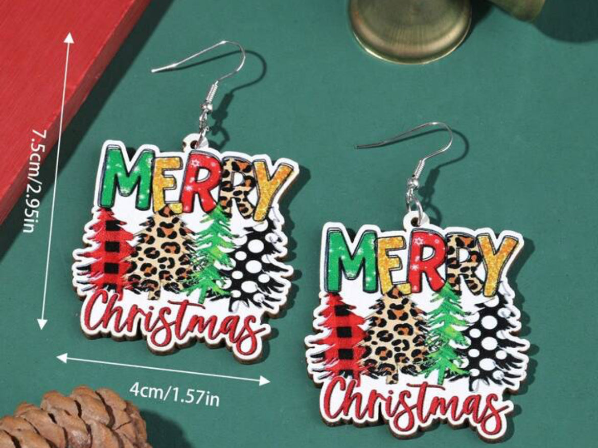 Merry Christmas Wooden Earrings