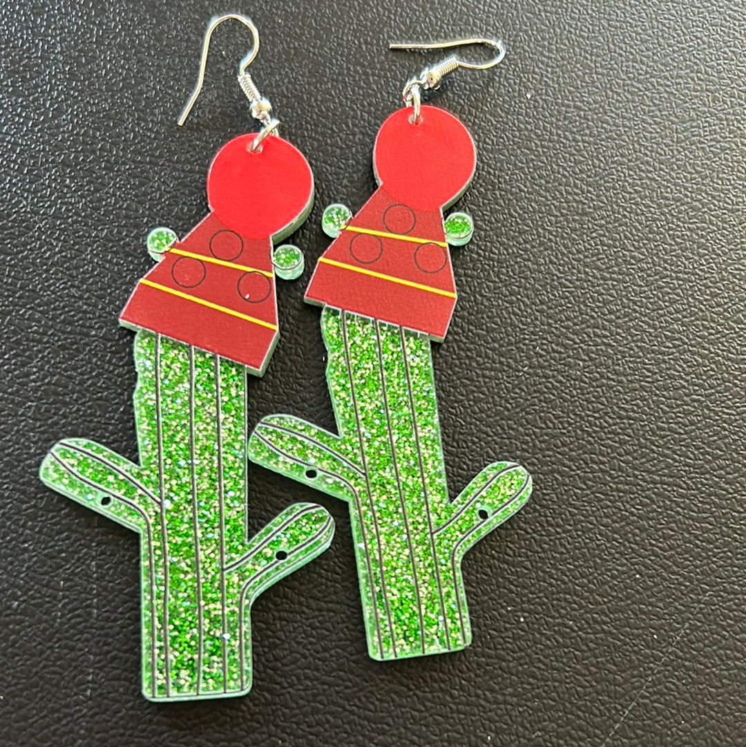 Cactus with Santa Hat Earrings