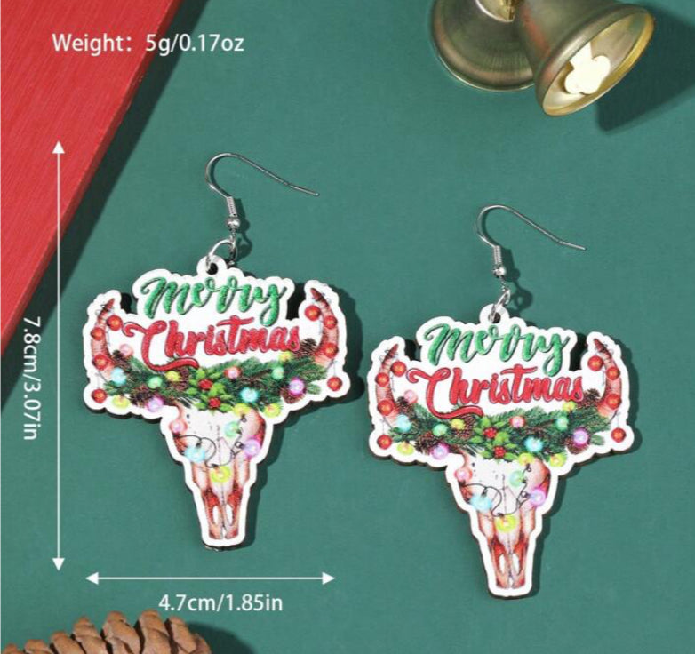 Merry Christmas Wooden Earrings