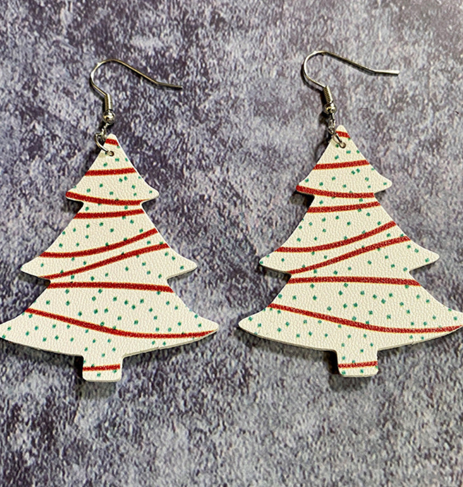 Flat Leather Christmas Trees Earrings