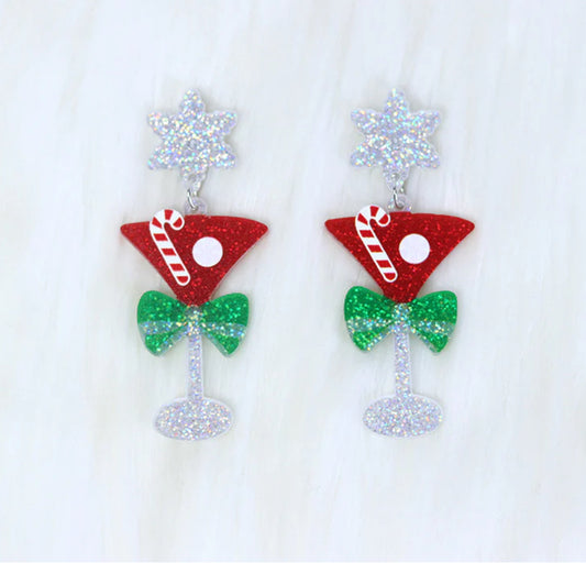 Martini Christmas Glasses Earrings