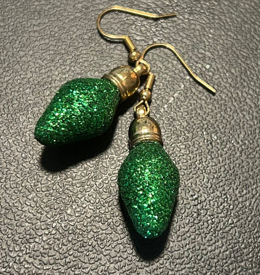 Green Christmas Bulb Earrings