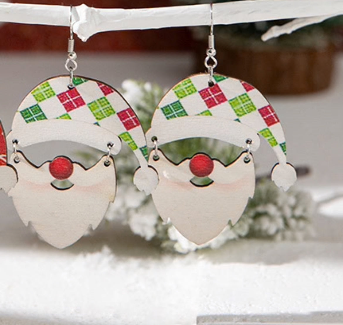 Wooden Santa with Dangle Beard Earrings