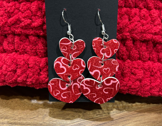 Three Heart Dangle Earrings