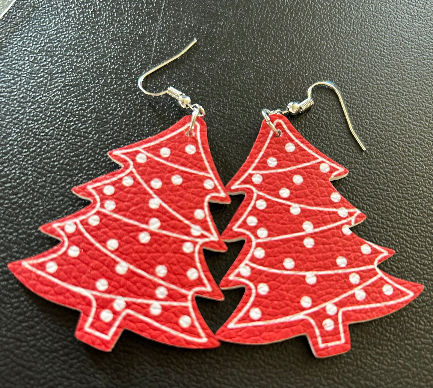 Flat Leather Christmas Trees Earrings