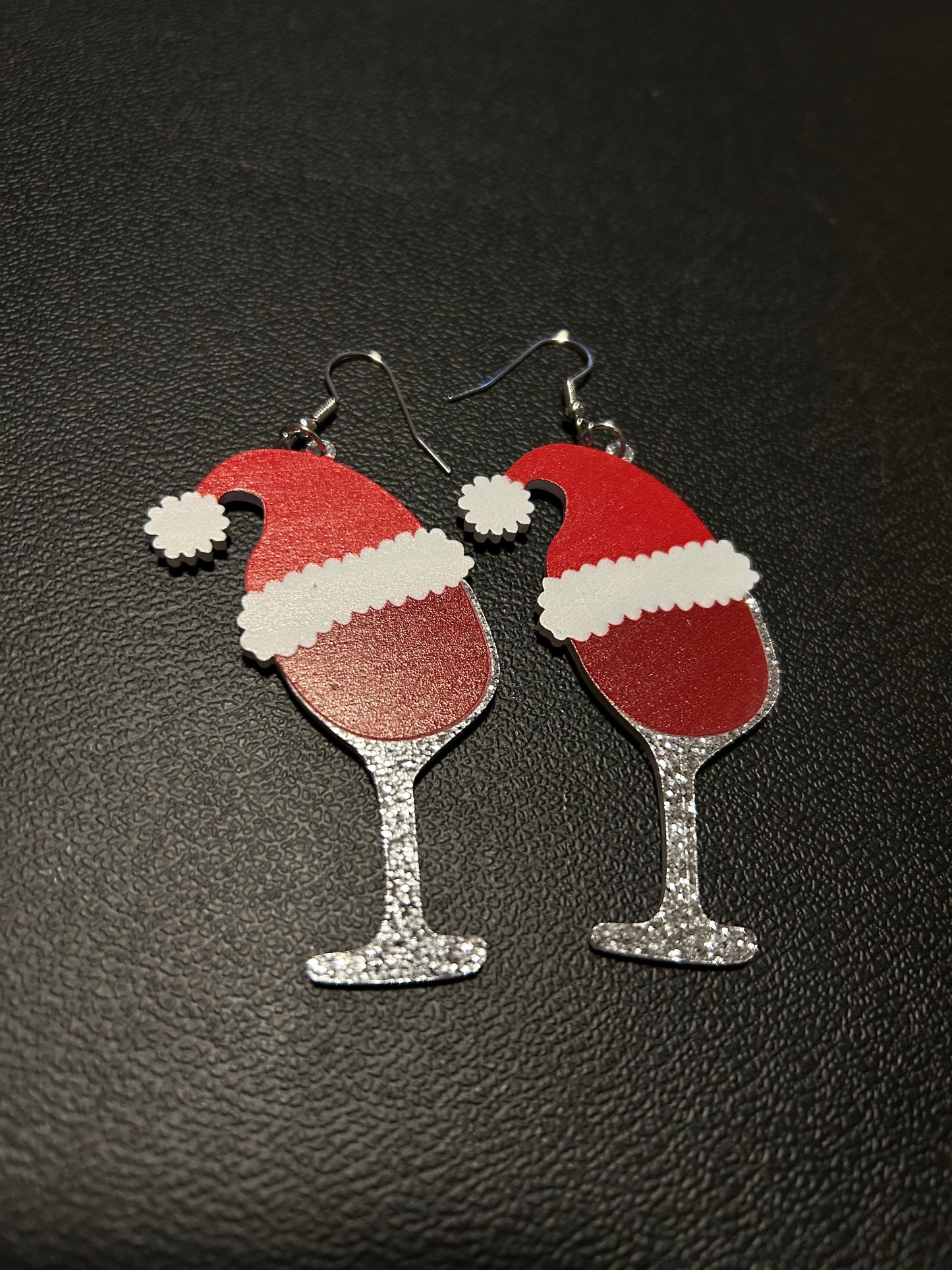 Red Wine Santa Hat Wood Earrings