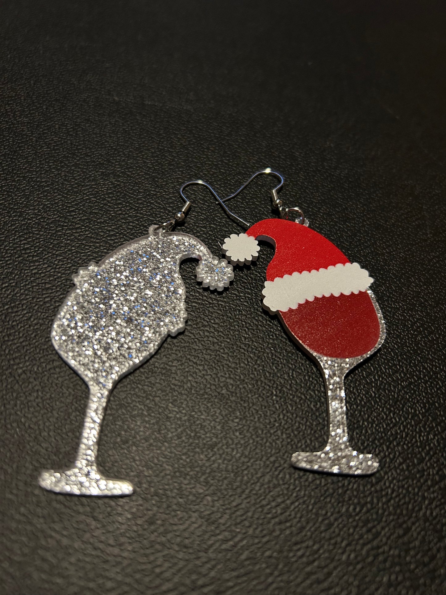 Red Wine Santa Hat Wood Earrings