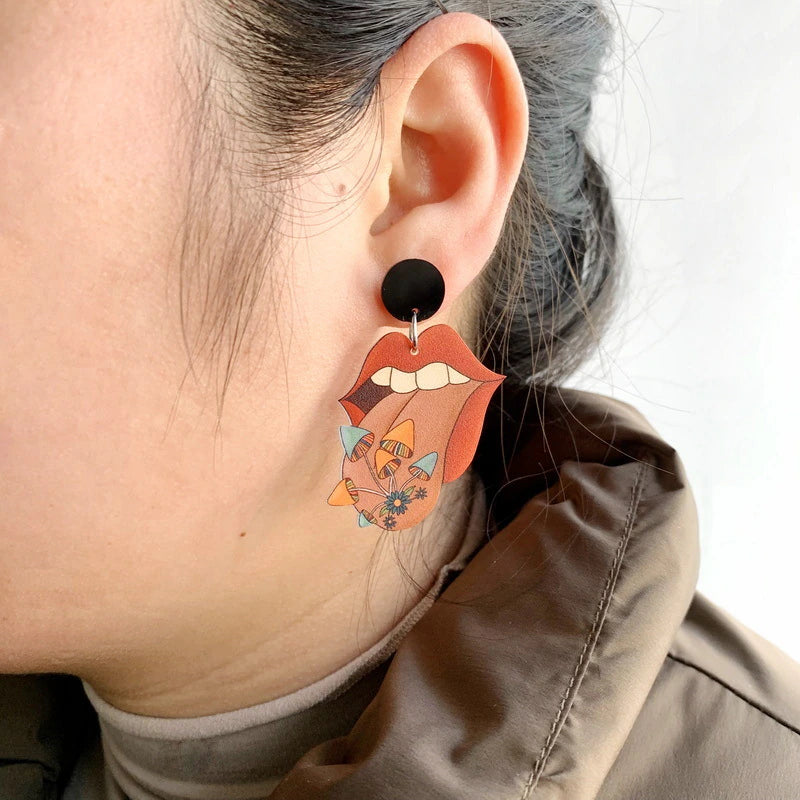 Vintage Mushrooms on Tongue Earrings