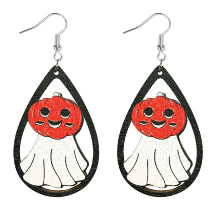 Retro Ghost with Pumpkin Head Earrings
