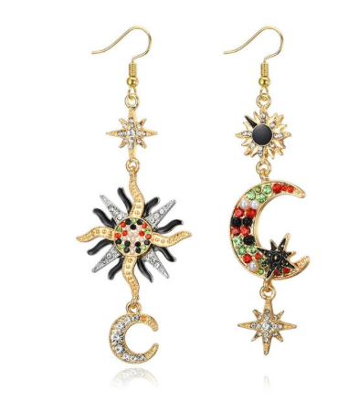 Sun Moon Rhinestone Earrings