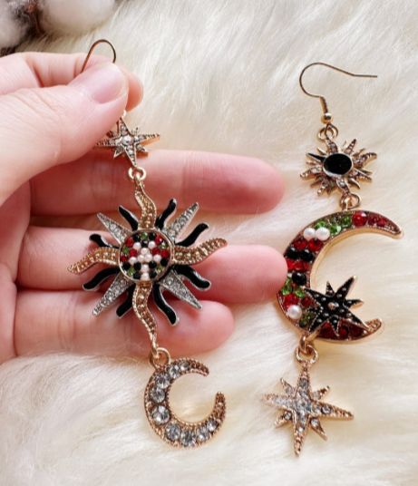 Sun Moon Rhinestone Earrings