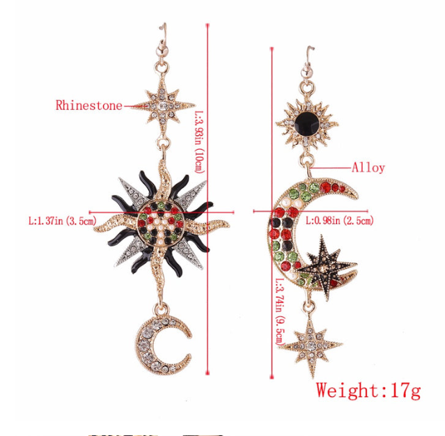 Sun Moon Rhinestone Earrings