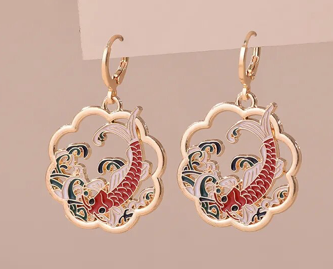 Traditional Red Carpe Koi Earrings